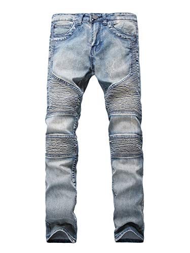 Andongnywell Mens Distressed Biker Slim Jeans Stretched Ripped Denim Pants Skinny Destroyed Fashion Stretch Jeans