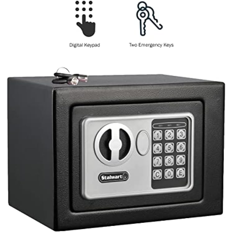 Digital Security Box - Compact Steel Combination Lock Box with Electronic Keypad - Portable Money Safe for Cash Savings or Jewelry by Stalwart (Black)