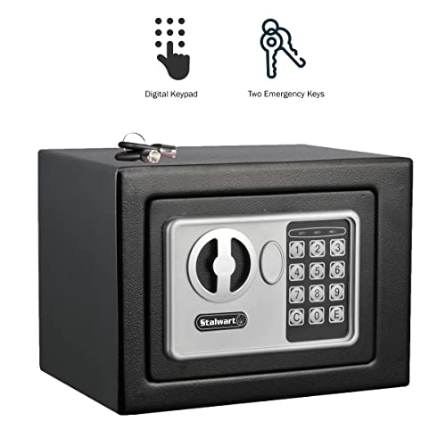 Digital Security Box - Compact Steel Combination Lock Box with Electronic Keypad - Portable Money Safe for Cash Savings or Jewelry by Stalwart (Black)