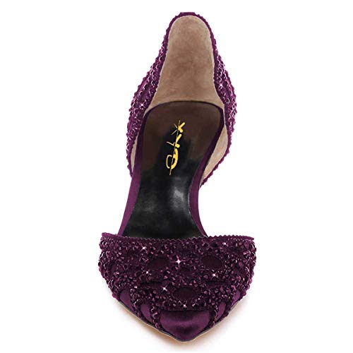 Image of XYD Women's Pumps, Elegant Pointed Toe, D'Orsay Kitten Low Heels, Rhinestone Studs, Slip-On Satin Shoes for Wedding