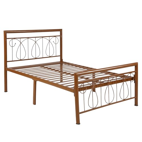 Image of Kovu Metal Extra Single Size Bed Without Storage | Wrought Iron Single Bed with Headboard & Footboard| Sturdy Powder Coated Platform Cot for Bedroom (Kovu Brown)