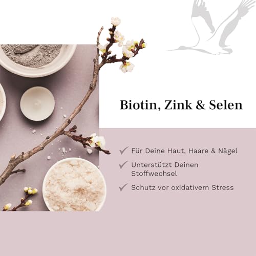 Biotin, Zink & Selen - 10000 µg Biotin, 10 mg Zink-Bisglycinat, 55 µg Selen - 365 vegane Tabletten - Haar-Vitamine im Jahresvorrat - für Haare, Haut & Nägel - ohne Zusatzstoffe - Balanced Vitality