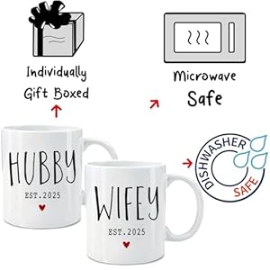 Dnuiyses est 2025 hubby wifey coffee mugs wedding gift for couples wedding gift for newlywed mr mrs mugs unique bridal shower gifts for bride groom promoted to be hubby wifey  urban country home decor