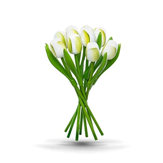 Ramo de Tulipanes de Madera Blanca, 9 Tulipanes Artificiales Pintados a Mano, 34 cm de Altura, Ramo, decoración, Regalo, Made in Holland