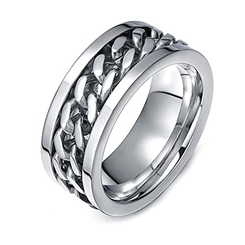 Epinki Bague Anti-Stress, 8MM Anneau Tournant Argent Acier Inoxydable Homme Bague Anti Stress Taille 75
