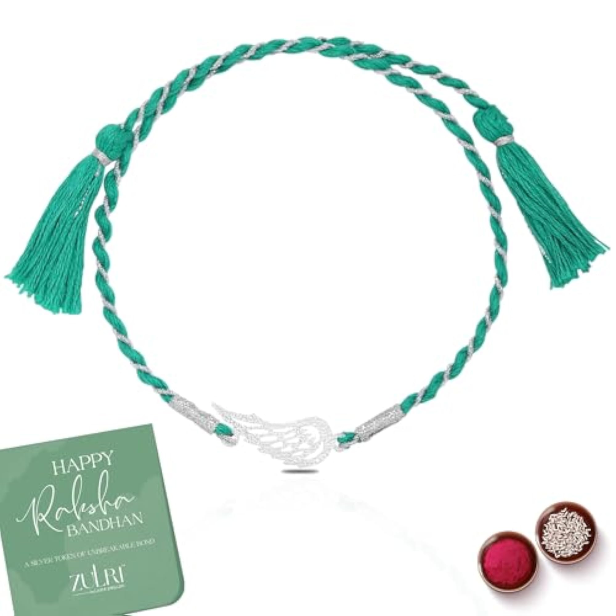 925 Sterling Silver Angel Wings Rakhi with Greeting Card