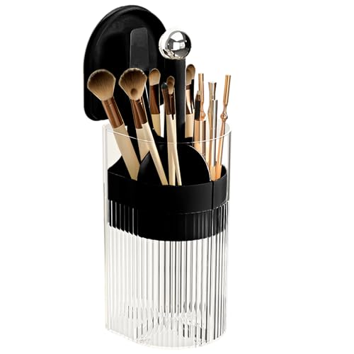 YIEZI Porta pennelli da trucco con coperchio, meccanismo di apertura/chiusura con una sola mano, organizer per strumenti cosmetici, trasparente, impermeabile, antipolvere, per il piano di lavoro del