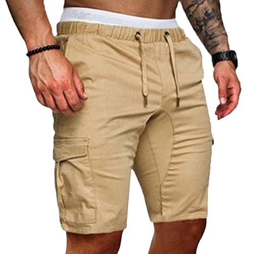 Men's Elastic Waist Multi Pockets Shorts Lightweight Military Cargo Short Pants Drawstring Relaxed Fit Army Short (Khaki,X-Large)