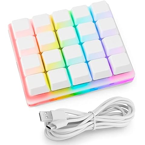 Ecarke 20 Keys One Hand Macro Mechanical Keyboard,Cherry Red Switch RGB LED Backlit Portable Mini One Hand Mechanical Gaming Keyboard OSU Keyboard Type-c Interface 20 Keys Fully Programmable Key Cover