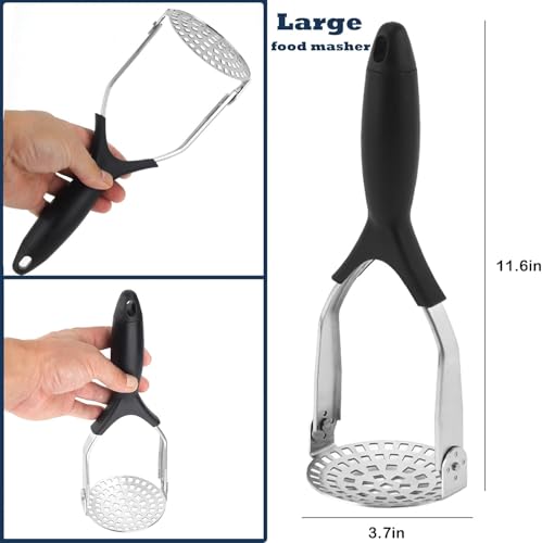 Image of Heavy-Duty Stainless Steel Potato Masher with Ergonomic Non-Slip Handle, Professional Handheld Vegetable Masher for Potatoes, Pumpkin, Carrots, Sweet Potatoes, Baby Food (Pack of 1, Black)