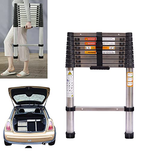 Teleskopleiter 2,6m Edelstahl Leiter, Rutschfesten Stehleiter, Tragbare Anlegeleiter Ausziehbare Leiter Robust Loftleiter 150KG Tragkraft EN131