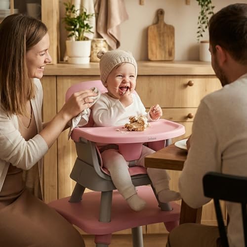Image of INFANS 8 in 1 Baby High Chair, Convertible Highchair for Babies and Toddlers, Infant Dining Booster Seat, Building Block Table, Kids Stool Table Chair Set with Removable Tray (Light Pink)