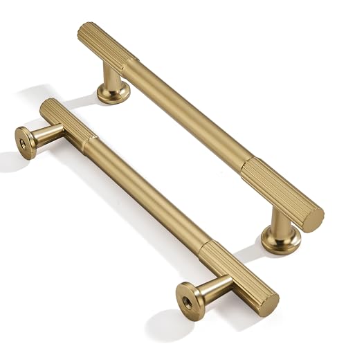 khtumeware 5 Inch Hole Center 20 Pack,Brushed Brass Cabinet Pulls Heavy Duty Soild Warm Brass Kitchen Drawer Handles Cabinet Hardware for Cupboard Drawer Handles Dresser Pulls