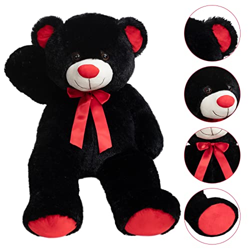 Wenmotdy Huge Teddy Bear Stuffed Animal Giant Teddy Bear Plush With Red Ribbon Bow Valentine's Day Plush Toy Gift For Girlfriend And Kids 36 Inch Black #TOP3