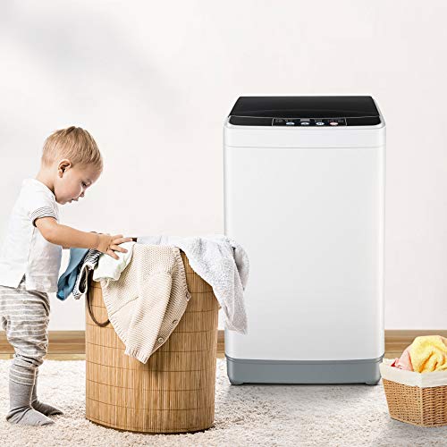 ZENY Portable Full-Automatic Washing Machine Compact Laundry Washer Spinner Machine with Drain Pipe 10 Programs 8 Water Levels 8lbs Capacity for Apartment