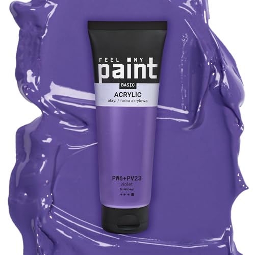 FeelMyPaint Acrylfarbe Violett – 120 ml hochpigmentierte Künstlerfarbe zum Malen auf Leinwand, Papier, Stoff, Holz, Glas, Keramik, Metall, Stein