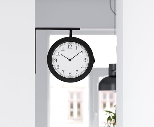 K&L Wall Art Horloge de Gare Noire et Blanche Horloge Murale Vintage sans Bruits de Tic-Tac Horloge en Métal Double Face Horloge à Quartz (Look Steampunk, 28 cm)