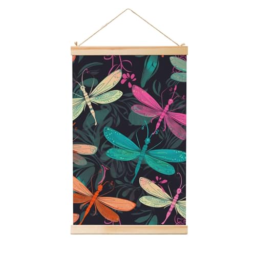 Peinture murale libellule suspension tige bois impression sur toile décoration murale
