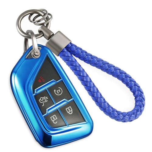 Image of Key Fob Cover for Cadillac, Blue PU Braided Loop