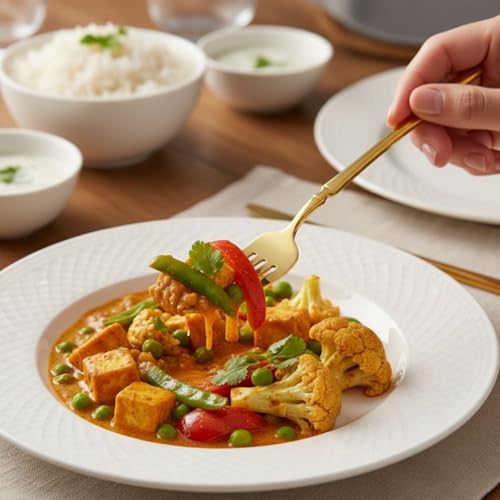 Image of 5 Pcs Gold Cutlery Set for Dining Table the Perfect Lightweight Silim Handle Tableware Including Dinner Spoon, Dinner Fork, Dinner Knife, Dessert Spoon & Dessert Fork