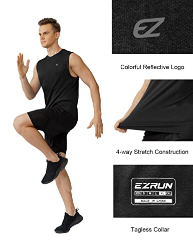 Ezrun Men's Workout Sleeveless Shirts Quick Dry Muscle Swim Shirt Gym Fitness Running Beach Tank Tops(Black,S) #TOP3