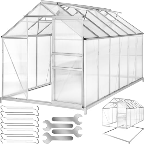tectake Invernadero de Jardín de Aluminio y Policarbonato, Caseta Jardín Exterior 375x185x195, Vivero Huerto Casero 6,93m³, Invernadero Terraza para Cultivo de Plantas, con Base, 402478-5