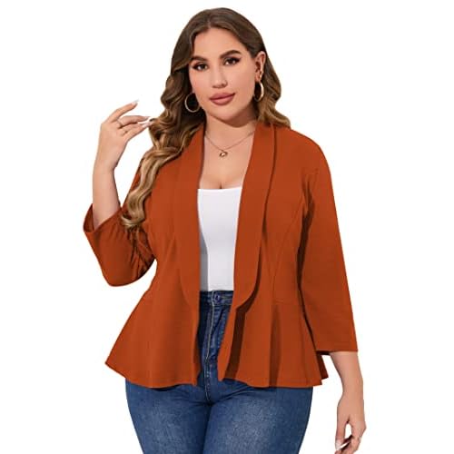 KOJOOIN Women Plus Size Casual Blazer Open Front Long Sleeve Work Office Cardigan Jackets, X-Large, Caramel Colour