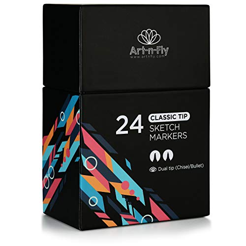 24 Professional Classic Nib Markers For Drawing Sketch Markers for Illustration Manga Markers Dual Tip Bullet Chisel With Blender Marker - Thumbnail 4