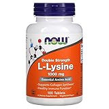 NOW Foods Supplements, (L-Lysine Hydrochloride) 1,000 mg, Double Strength, Amino Acid, 100 Tablets
