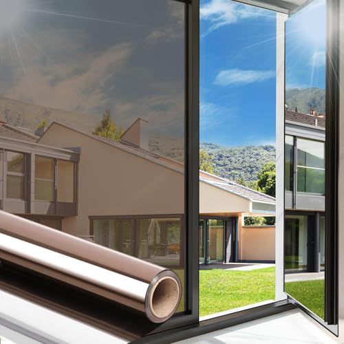 Arthome Pellicola per Vetri Finestre Anti-UV 44,5cmx200cm,Marrone Argento,Controllo Calore Oscuranti per Finestre Riflettente Adesiva Statica DIY per casa e ufficio Riduzione Abbagliamento solare