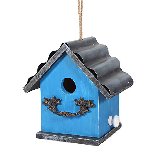 Tenforie Bird House for Outside, Resting Place for Birds, Hanging Natural Wooden Bird Nest, Bluebird House Handcrafted Hut (Blue)