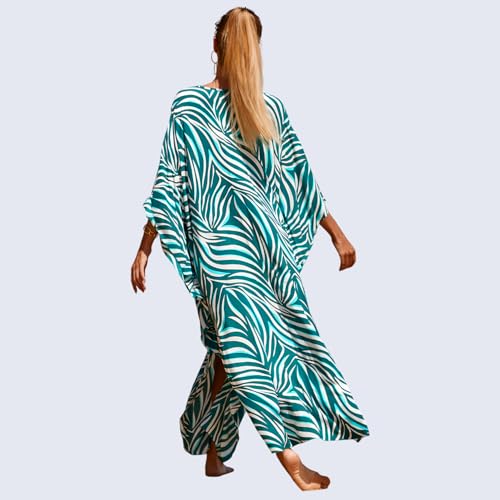 Image of Miss Lavish London Long Kaftan Dress for Women - Summer Printed Plus Size Maxi Caftan, Swimwear Coverup, Resort Wear, Lounge Party Dress, Hawaii Vacation Outfit