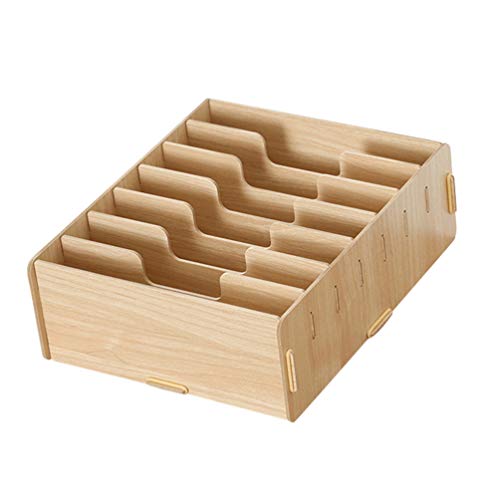 Yardwe Organizador de Archivos de Madera con 7 Separadores Ajustables Bandeja de Correo de Carta de Documento Clasificador de Papel Caja de Almacenamiento de Mesa de Oficina