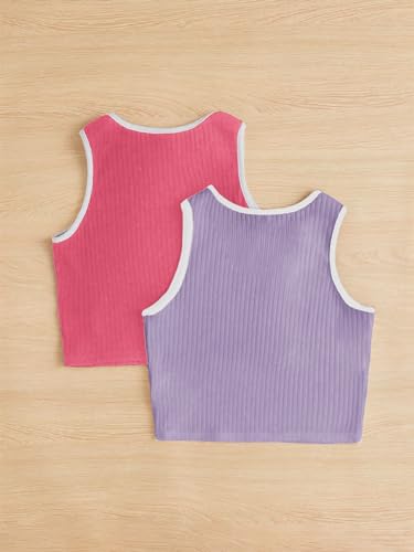 Milumia Girl's 2 Pack Letter Print Tank Tops Contrast Binding Rib Knit Sleeveless Top2