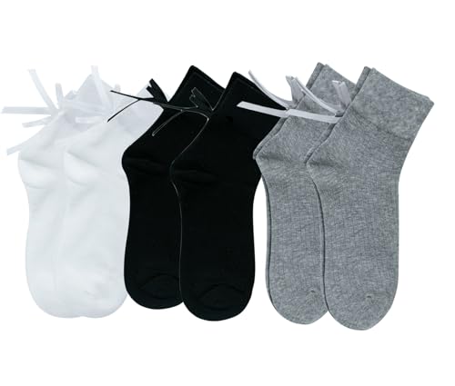 Image of Women's Bow Crew Socks - Cotton Sweet Lolita Dress Breathable Soft Girls' Socks - 3 Pairs