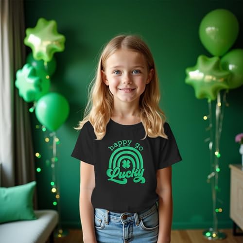 IZYJOY Girl Boy St. Patricks Day Shirt Shamrock Graphic T-Shirt Kids Happy Go Lucky Tees Irish Clover Short Sleeve Tops3