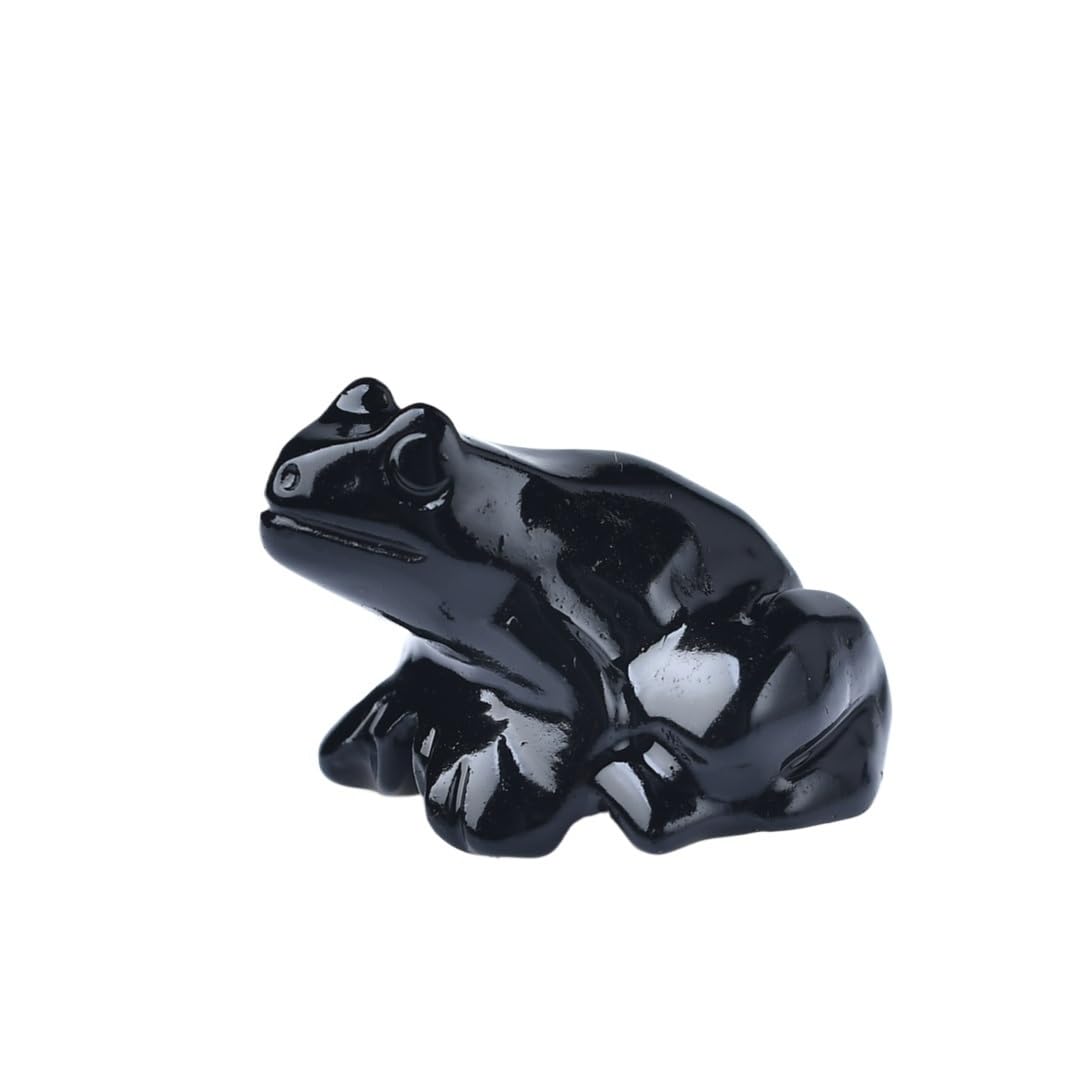 HUFFA Natural Crystal Carved Frog - Unique Geode Rock Artwork for Home Decoration(Obsidian)