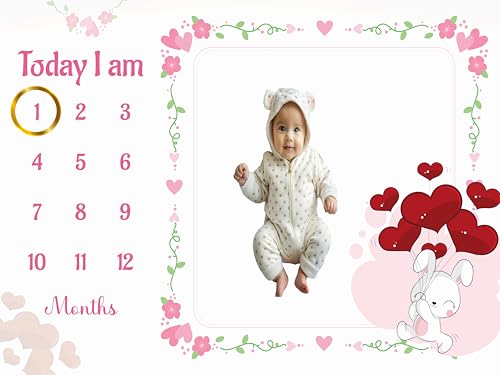 Image of Baby Monthly Milestone Blanket | 1-12 Months | Soft All-Season AC Blanket | Ideal for Newborn Boys & Girls | Perfect Growth Tracker & Photoshoot Prop with Cute Rabbit | 120x90 cm