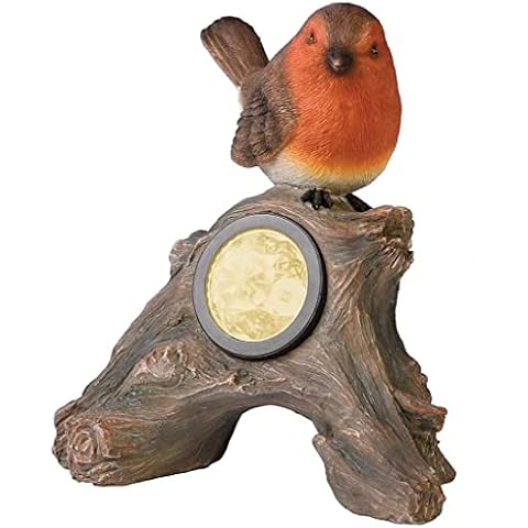 Garden Solar Robin on Wooden Log Light Decorative Miniature Automatic Solar Powered Garden Decoration Light Up Garden Figurine Cover