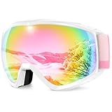 Findway Gafas de Esquí, Mascara de Esqui para Ski y Snowboard Hombre Mujer Adultos Juventud Jóvenes OTG Compatible con Casco Anti Niebla Protección UV Rosado Gafas de Ventisca
