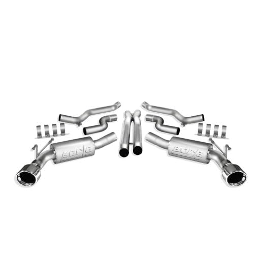 BORLA 140356 Cat-Back Perf. Exhaust System for 2010-2013 Chevrolet Camaro SS V8 T-304 Stainless Steel ATAK Sound Dual Split Rear Exit Single 4.5" Round Polished T-304 Stainless Steel Tips Each Side