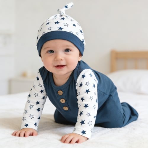 Image of AMAWMW Newborn Baby Boys Girls Cartoon Sleeper Gown Long Sleeve Mountain Nightgown Hat Outfits