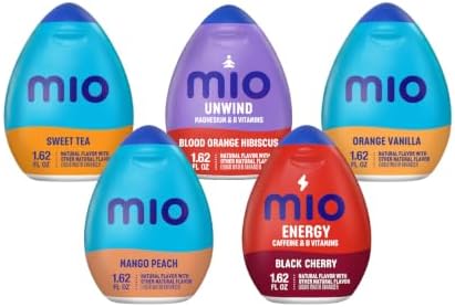 MiO Water Enhancer Quintet for Sugar Free Flavored Hydration and Drink Mixing, Naturally Flavored Water Drops, Blood Orange Hibiscus, Black Cherry, Orange Tangerine, Sweet Tea and Mango Peach, 1.62 Fluid Ounce (Variety Pack)