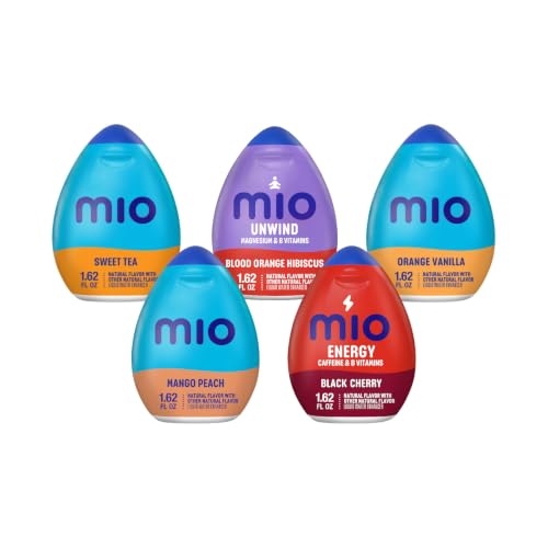 MiO Water Enhancer Quintet for Sugar Free Flavored Hydration and Drink Mixing, Naturally Flavored Water Drops, Blood Orange Hibiscus, Black Cherry, Orange Tangerine, Sweet Tea and Mango Peach, 1.62 Fluid Ounce (Variety Pack)