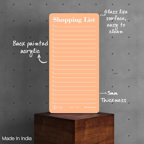 Image of 3 Lines Shopping List Fridge Magnet with Marker|Smart Planning & Shopping for Family, Working Professionals|to Do List| Acrylic Magnetic Notepad for Kitchen Organisation|12x24 cms|Peach Color|Large