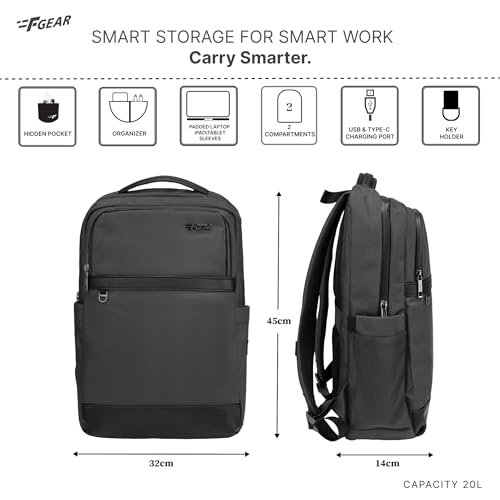Image of F Gear Hallstat 20L Laptop Backpack|Dedicated Laptop, Tablet & iPad Sleeves|USB & Type-C Charging Ports, Luggage Strap|Smart Office, College & Travel Backpack|2 Compartments & Hidden Pocket