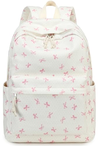 LEDAOU Mochila escolar para adolescentes e meninas, mochila leve para escola primária, ensino médio, bolsa para laptop, mochila de viagem, Estampa de laço - rosa, Large, Mochila