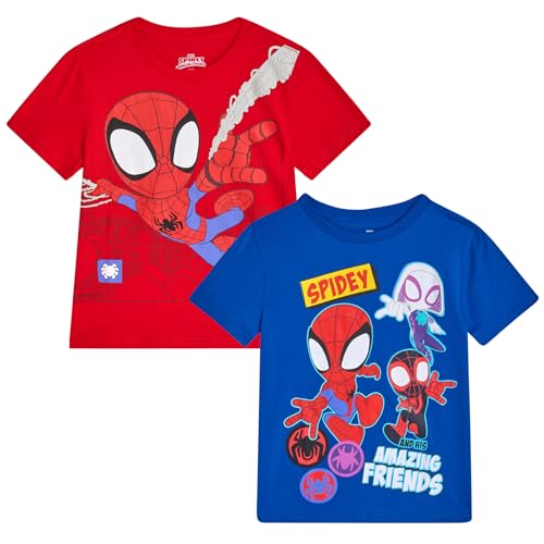 Marvel Spiderman Boys Graphic Tees - 2 Pack Spidey and His Amazing Friends Short Sleeve Spider Man Shirts for Toddler & Kids