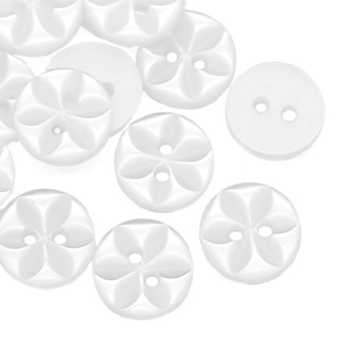 The Bead and Button Box10 Clear White Flower embossed Resin Buttons 11mm. Sewing Knitting, Handbags, Cushions, Crafts, Scrapbook,