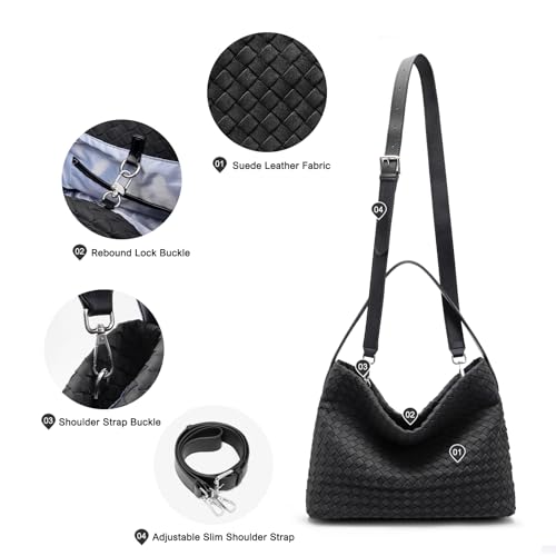 Bolso Tote Tejido de Cuero Vegano para Mujer Negro miniatura 4